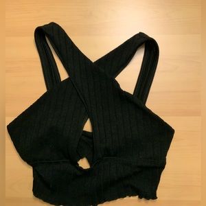 Black cropped cross-chest top